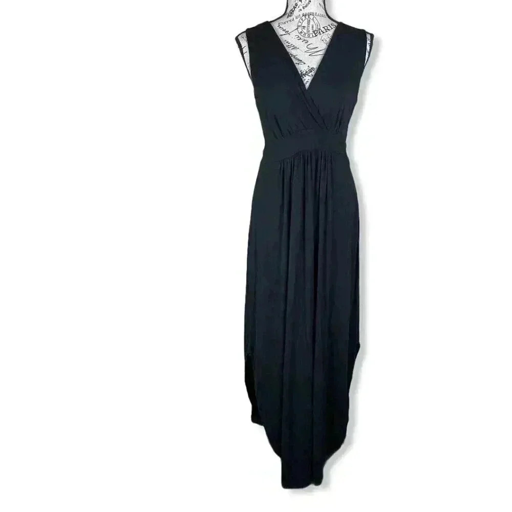 FRAICHE BY J, V-Neck Jersey Maxi Dress, Navy Blue, Large